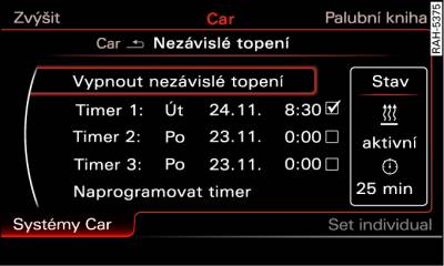 Displej MMI: Nastavení časovače